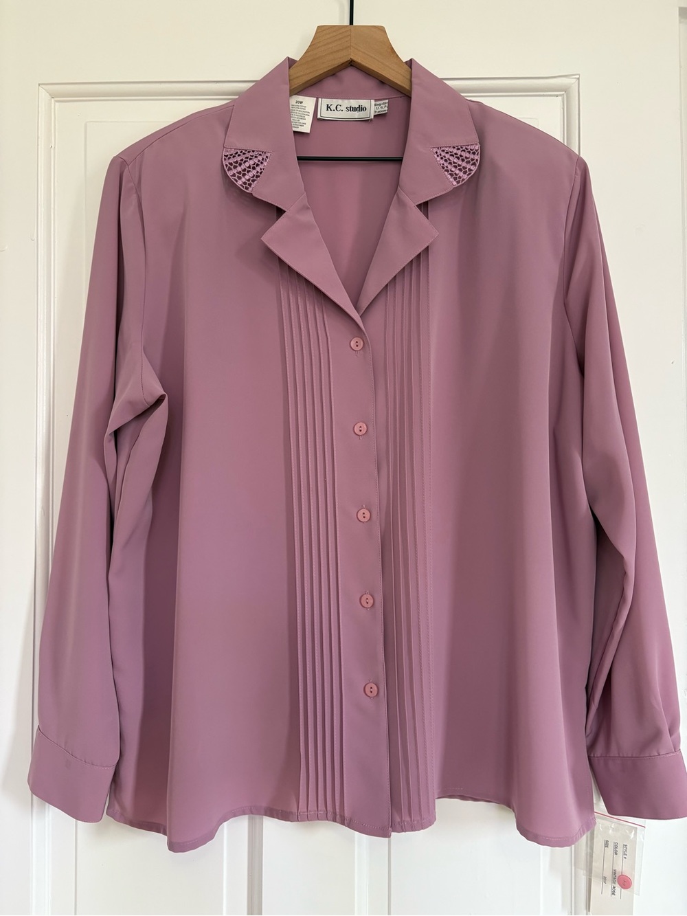 NWT Vintage K.C Studio Blush Rose Button Down Blouse Long Sleeve Pleated 20W